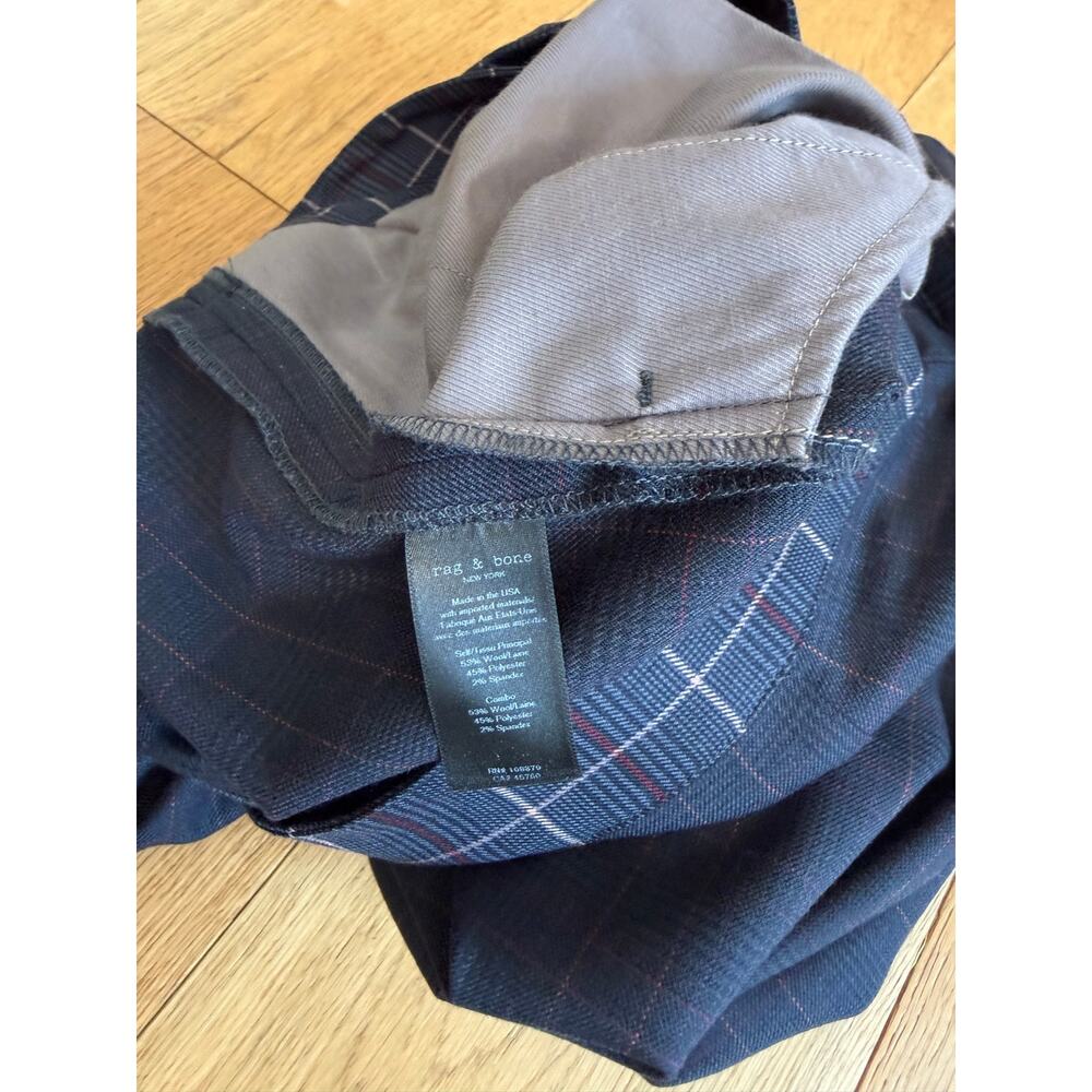 rag & bone James Plaid Wool-Blend Trousers Women’s Size 8 Navy Buckle Back - Picture 7 of 13